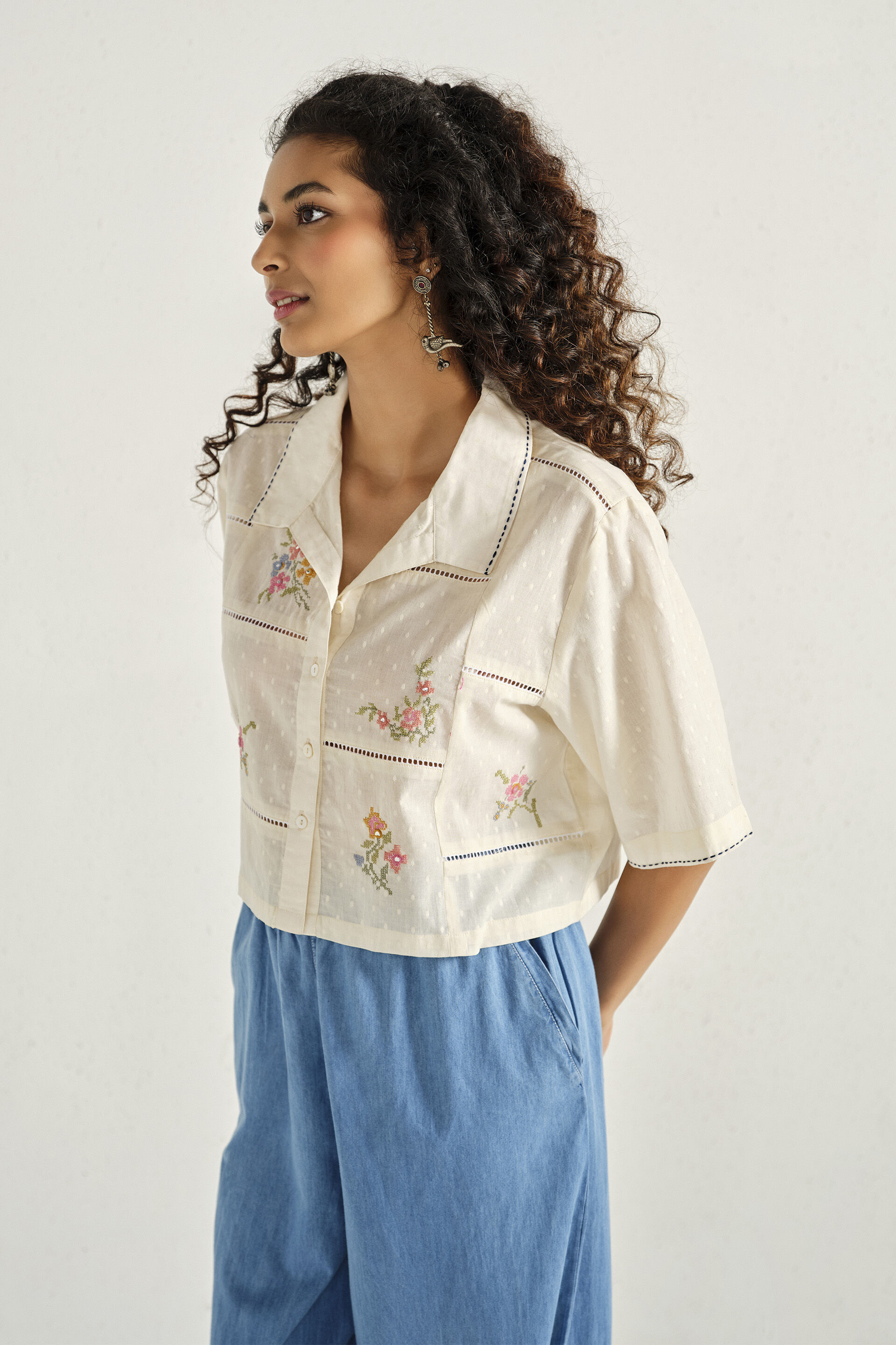 Petal Meadow Cotton Crop Top, Off White, image 4